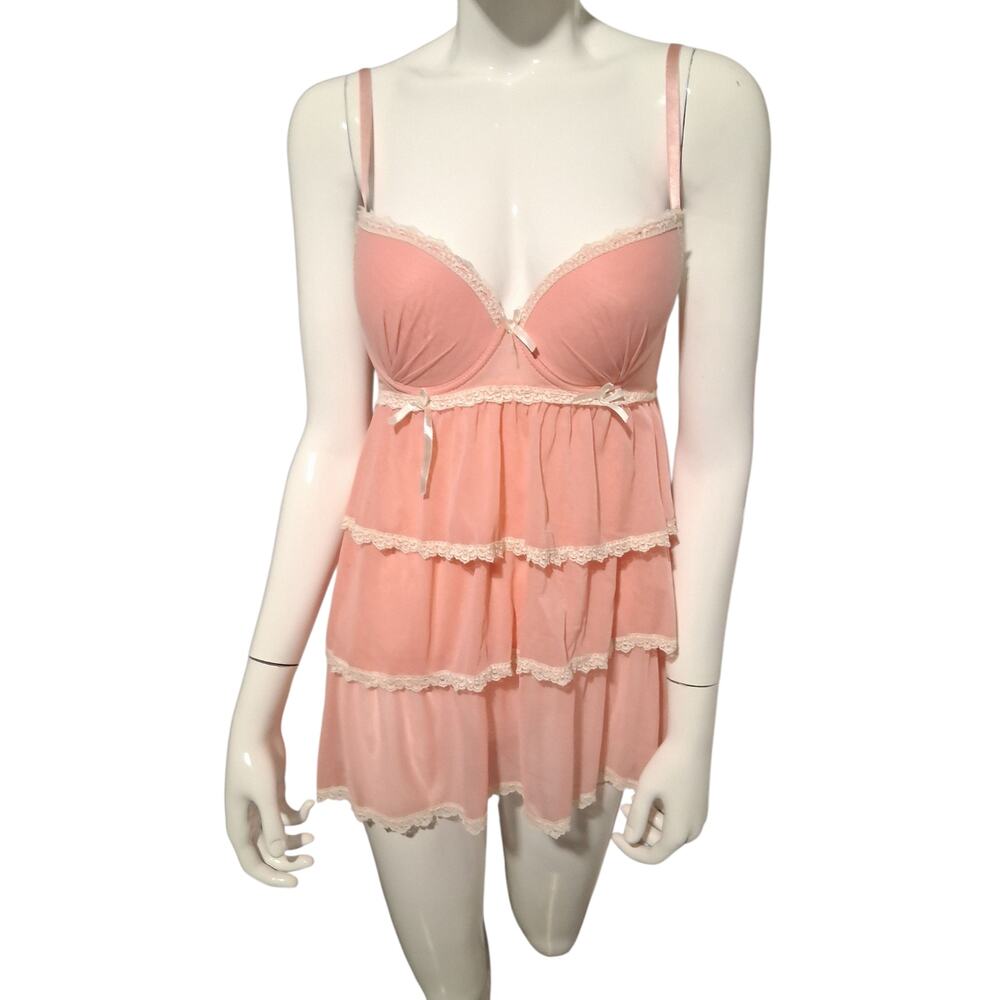 Y2K Vtg Charlotte Russe Babydoll Womens 36B Coquette Lace Bow Tiered‎ Lingerie